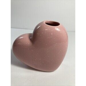 Pink Ceramic Heart Shape Cut Out Flower Vase 4X4 With White Specks